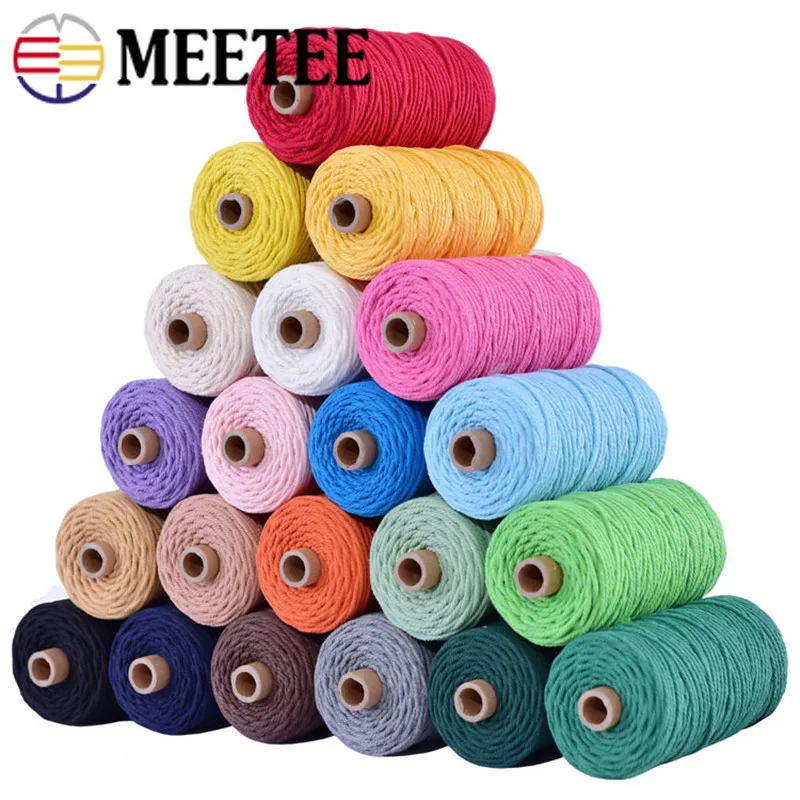 2 шт. Meetee 3 мм цветная веревка натуральный хлопок шнур бежевый витой Макраме