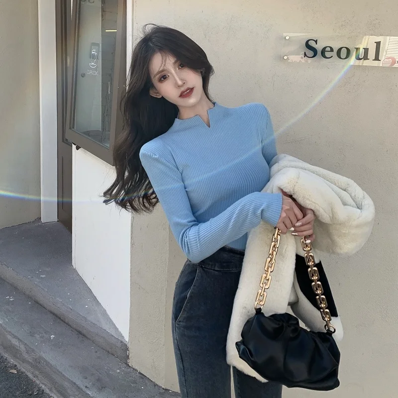 

Knitwear Women's Half Turtleneck Tight Long Sleeve Inner Wear Bottoming Shirt Autumn and Winter Thickening Design Sense Niche