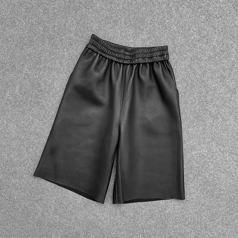 2021 New Style Women  Casual Genuine Sheepskin Leather Middle Shorts