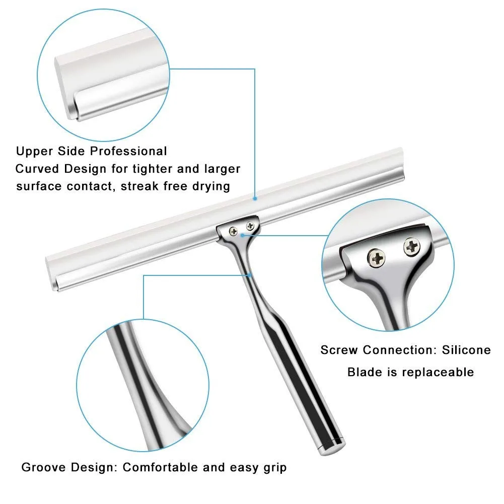 

Stainless Steel Window Glass Wiper Cleaner Squeegee Shower Bathroom Mirror Brush