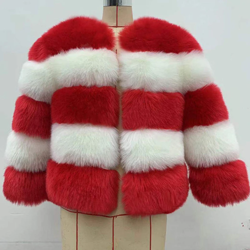 HJQJLJLS 2021 Winter NEW Fashion Women Rainbow Color Faux Fox Fur Coat  Female Fluffy Patchwork Thick Warm Fake Fur Jacket