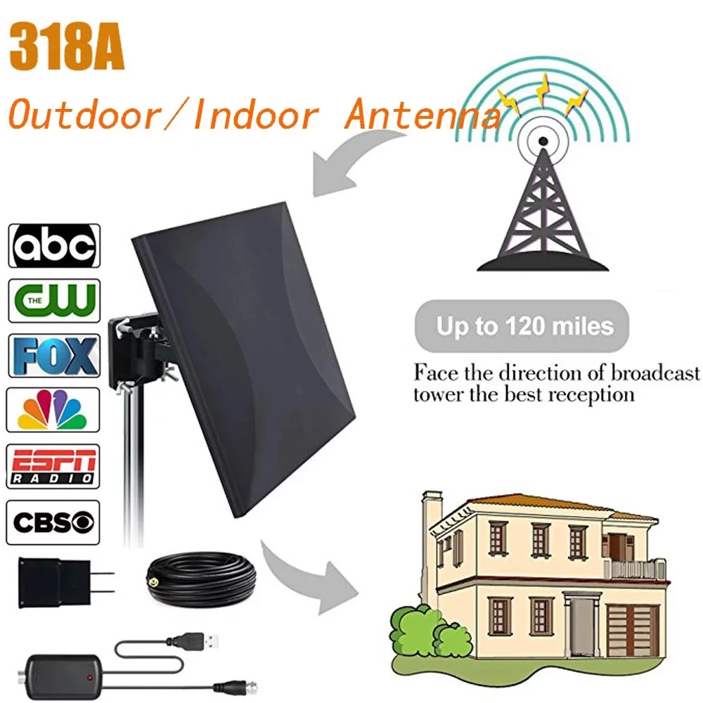 Уличная ТВ антенна DVD T2 цифровой HD TV сильный сигнал 120 миль 4K UHF VHF спутниковый