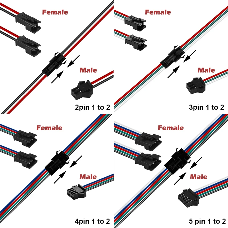SM LED Connector Extension Splitter Cable Male to Female Plug Wire 15cm 2pin 3pin 4pin 5pin for CCT RGB WS2812B Strip Light |