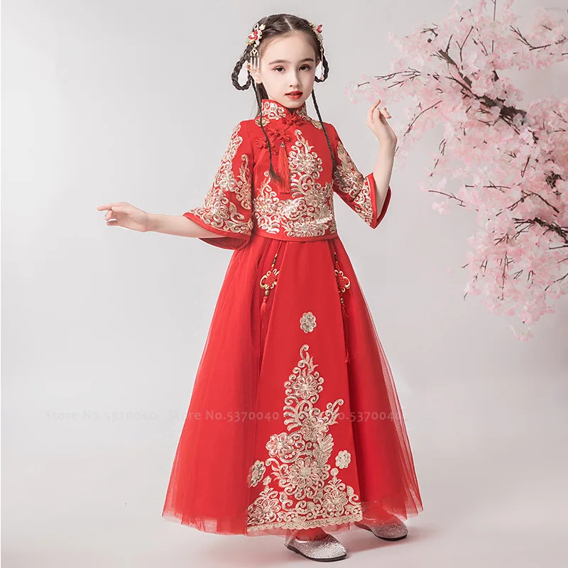 Традиционное китайское платье для девочек Костюм принцессы ханьфу с вышивкой
