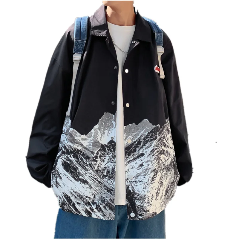 

Spring Korean Fashion Loose Plus Size Print Jacket For Men 2021 Hip Hop Oversize Coat Kpop Couple Clothes Streetwear Male