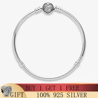 925 sterling silver charm bracelet shining heart shaped chain link snake shaped bracelet for women charm beads jewelry gift