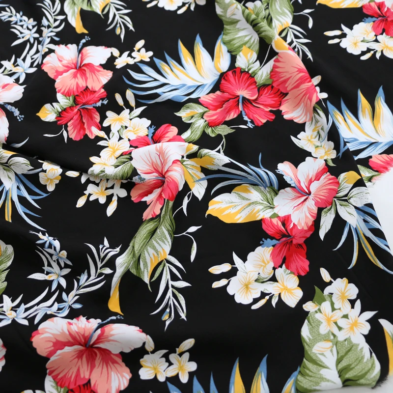 1 метр X 4 метра черная Гавайская ткань мягкое летнее платье искусственный шелк