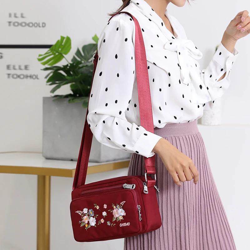 Bags for Women Nylon Crossbody Waterproof Female Messenger Bag Embroidery Shoulder Bag Small Fashion Women Messenger Bags