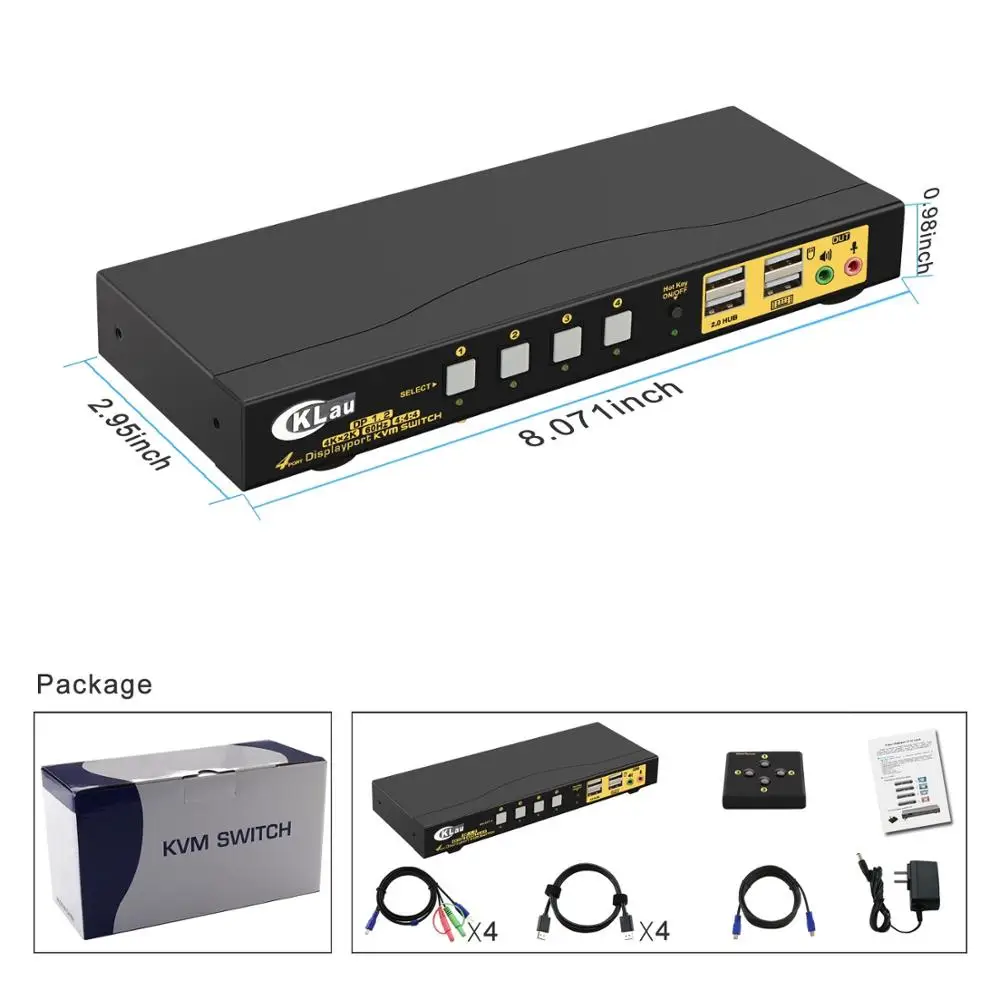 Квм переключатель с 4 портами дисплея DP квм со звуком и микрофоном разрешение до 4K