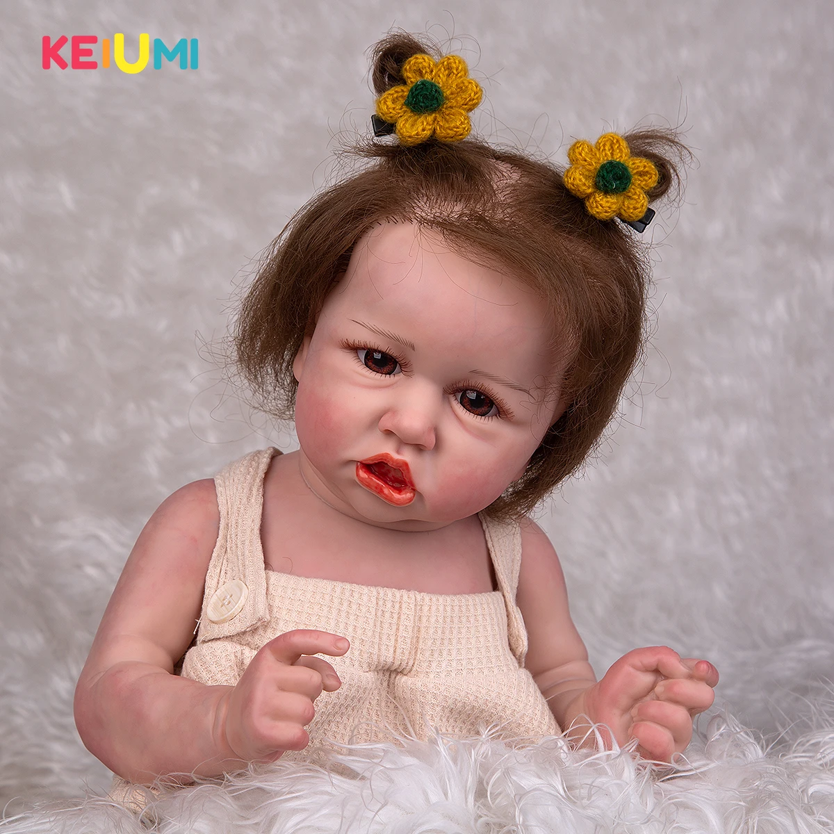 

KEIUMI 57CM Reborn Baby Doll Full Body Silicone Realistic Doll Three Layer Painti Skin For Kid Chiritmas Chirldren's day Present