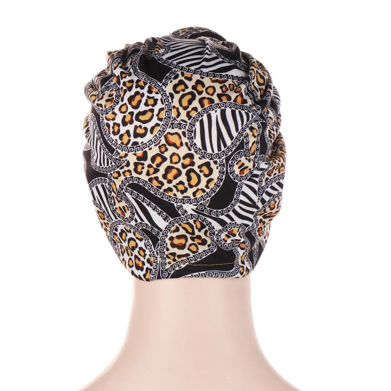 

2019 trendy leopard turban cap donut animal print muslim headdress Inner caps for hijab femme musulman hijab underscarf bonnet