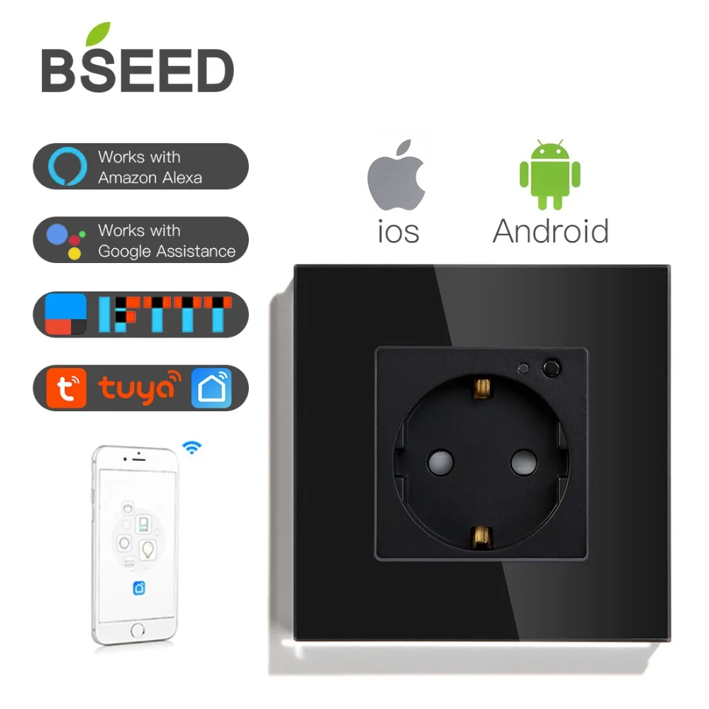 BSEED Wi-Fi настенная розетка стандарт ЕС умная розетка wifi розетка белый черный золотой цвета 86*86 мм