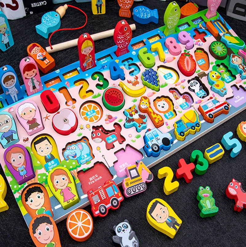 

Montessori Educational Toys Wooden Busy Traffic Fishing Board Game Letter Figure Matching Puzzle Preschool Digital Toy Kids Gift