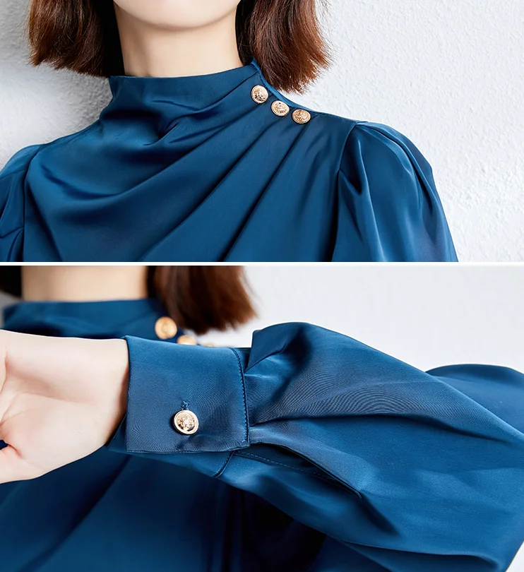 

2021 Spring Long sleeve Women Tops Fashion Professional White shirt New Elegant Satin Chiffon blouse blusa feminina