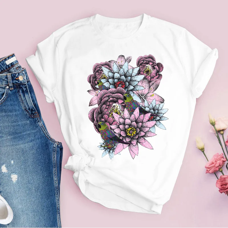 Женская футболка с цветочным принтом винтажный принт летняя и осенняя одежда