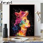 Плакат абстрактного искусства алмазная живопись красочная лиса девушка 5D мозаика вышивка крестиком квадратная круглая дрель Diy Декор ручной работы Рукоделие
