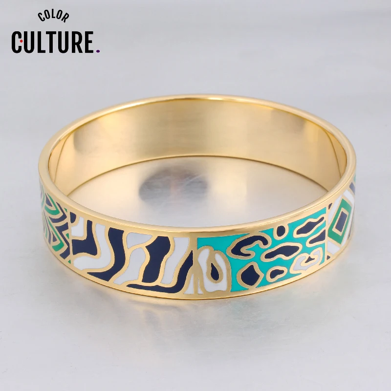

French Pop Jewelry 16mm Width Big Bracelet Vintage Steel Enamel Bracelet Bangles for Women Birthday Gift