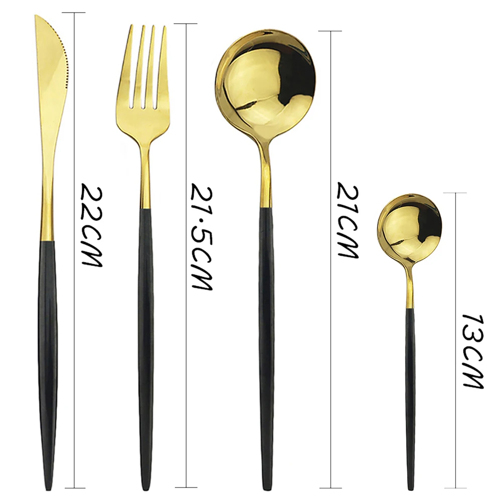 

48Pcs/set Cutlery Set Black Gold Dinnerware Set Stainless Steel Dinner Set Knives Fork Tea Spoons Kitchen Tableware Silverware