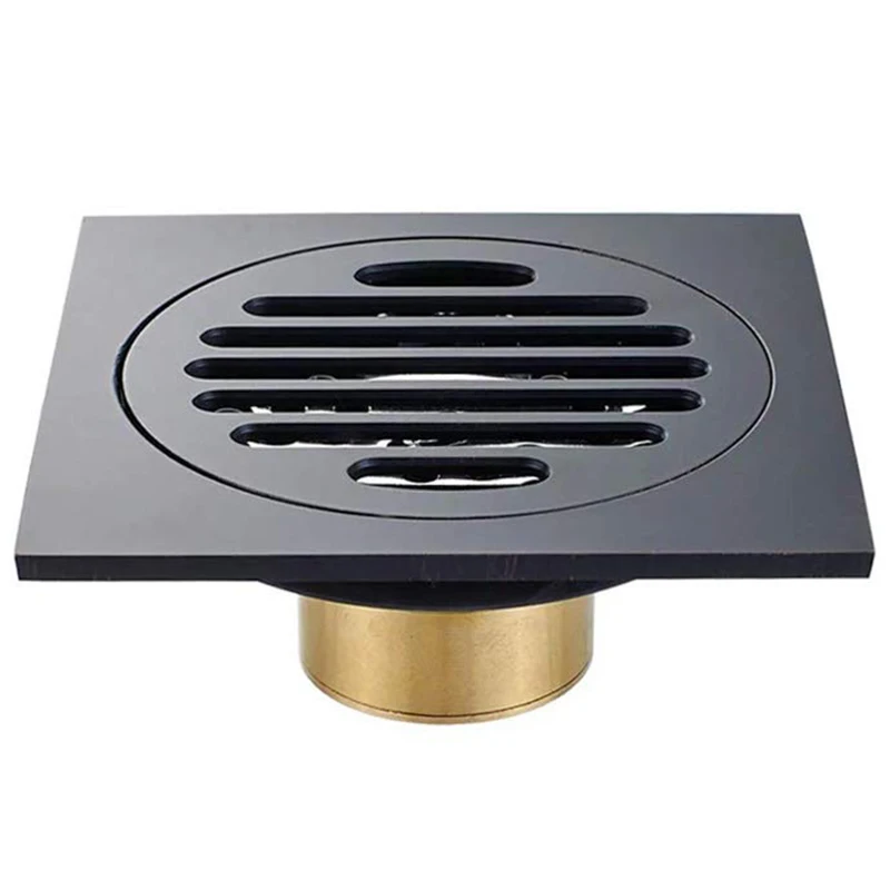 

4 Inch Square Shower Drain with Removable Cover Grate, Brass Anti Clogging and Odor Point Floor Drain Assembly with Hair Catcher