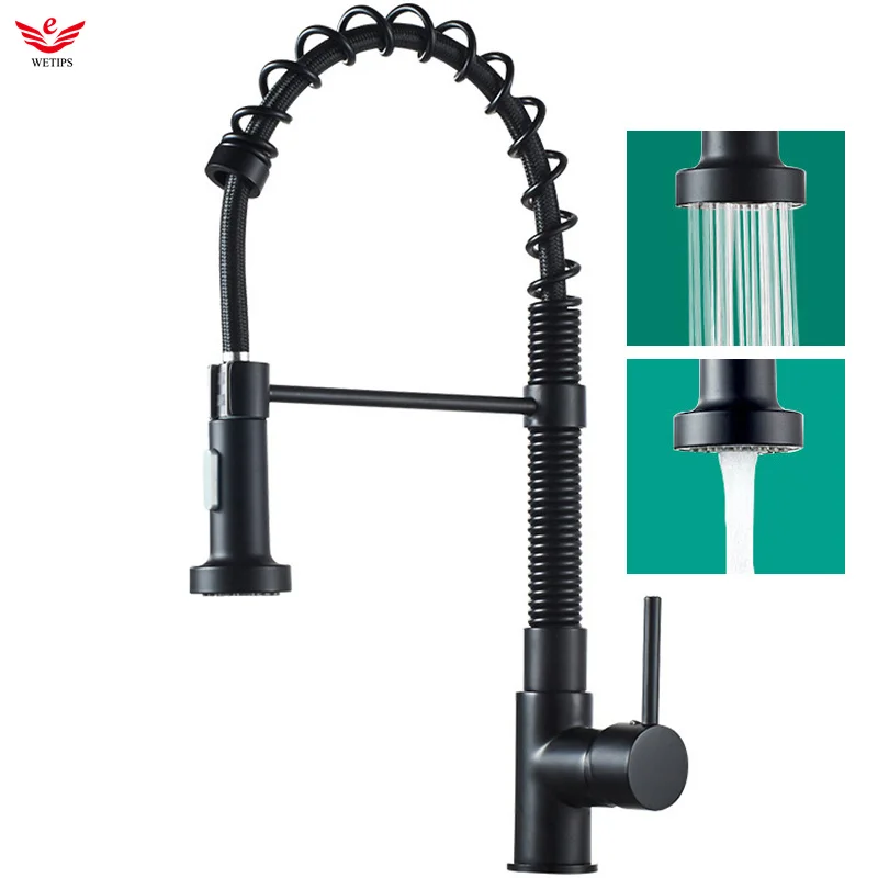 

Wetips Black Kitchen Spring Faucet Kitchen Faucet Mixer Tap With Household Single Handle 360 Swivel Spout Kitchen Faucets Set