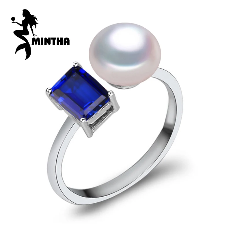 MINTHA, созданный синий сапфир, кольцо для свадьбы и помолвки, кольца для женщин, женское жемчужное кольцо, вечерние ювелирные изделия, новинка