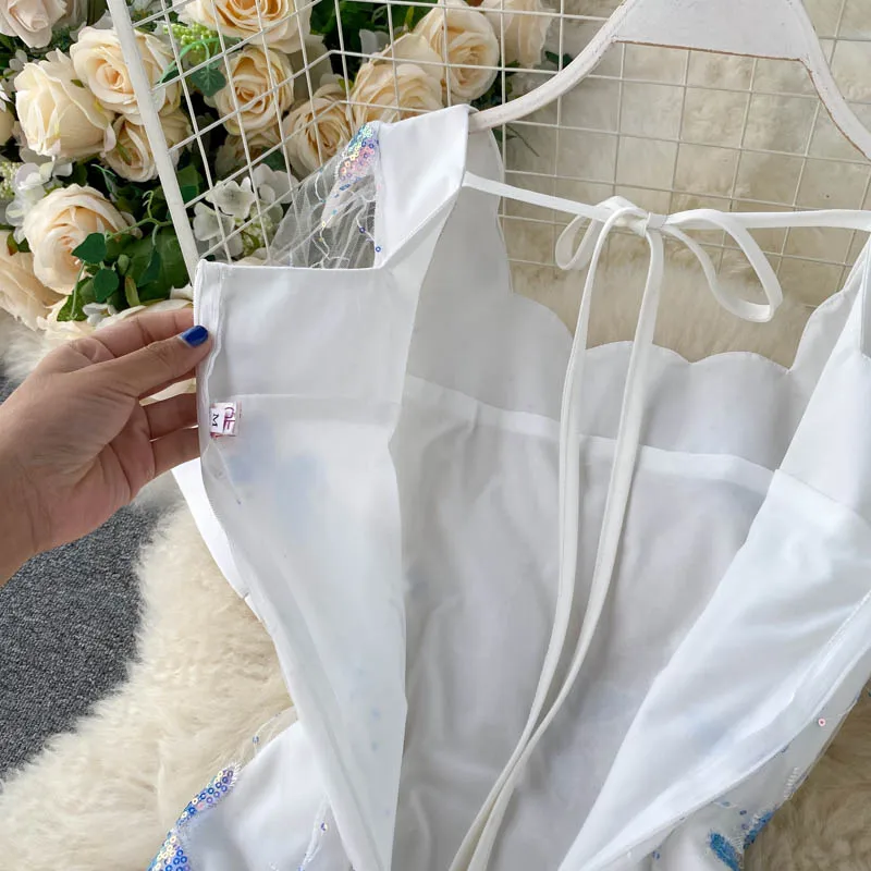 Женское платье с коротким рукавом облегающее Сетчатое блестками и пышными