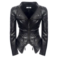 spring fashion women smooth motorcycle faux leather jackets ladies long sleeve autumn winter office streetwear black coat