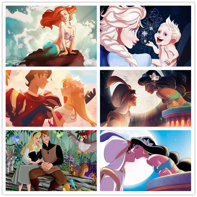 

Disney 5D DIY Diamond Painting Aladdin Magic Lamp Cinderella Princess Prince Round Diamond Embroidery Handmade Home Decoration