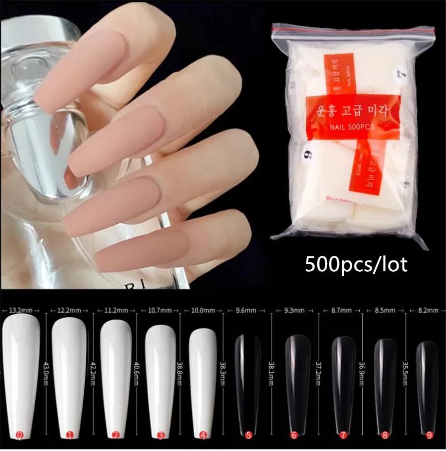 

500pcs/lot Coffin Nail Tips Half Cover Extra Long C Curve Extension System False Nails Manicure Press On Tip Salon Supply