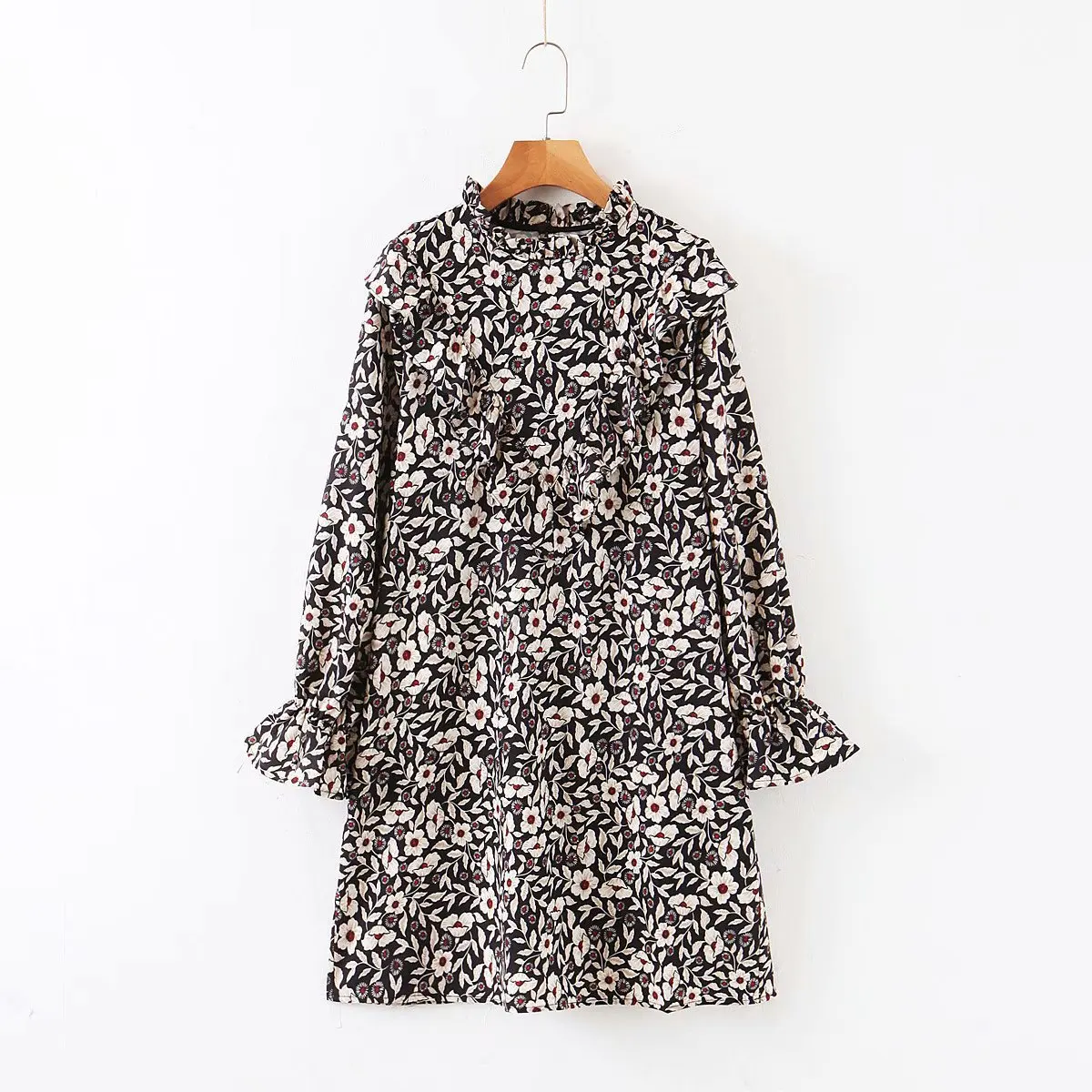 2020 женское новое платье с длинным рукавом и цветочным вырезом женские