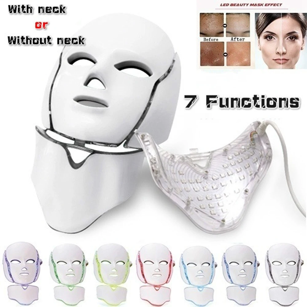 

7 Colors Light LED Facial Mask With Neck Skin Rejuvenation Face Care Treatment Beauty Anti Acne Therapy Whitening Instrument