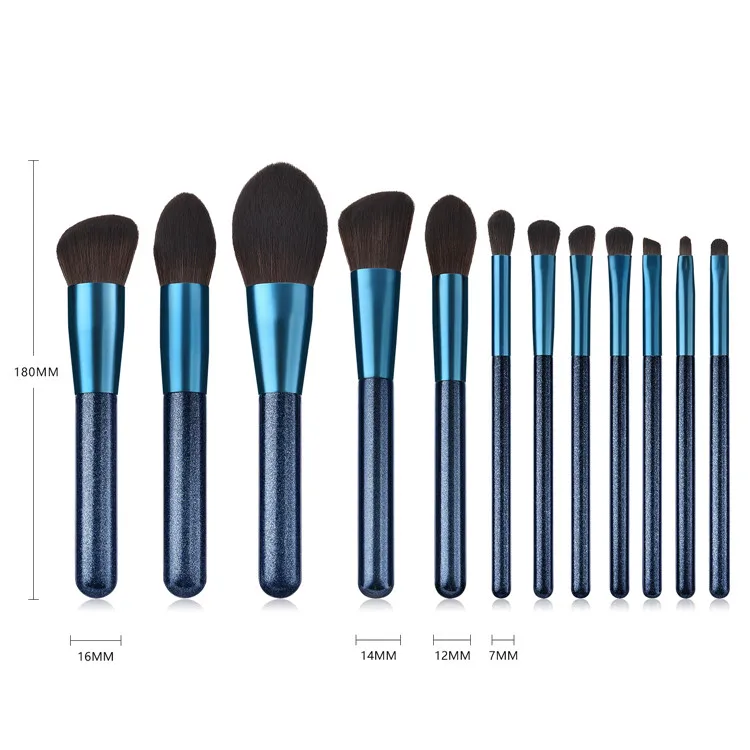 

12 pcs cheap high end blue shining handle makeup brush set