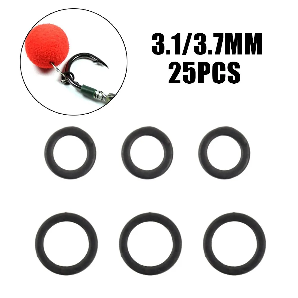 

25pcs Carp Boilie Bait Rings Hair Rigs Round Rig Rings Carp Fishing Accessories Matt Black Round Flakes 3.1/3.7mm Of Some Rigs