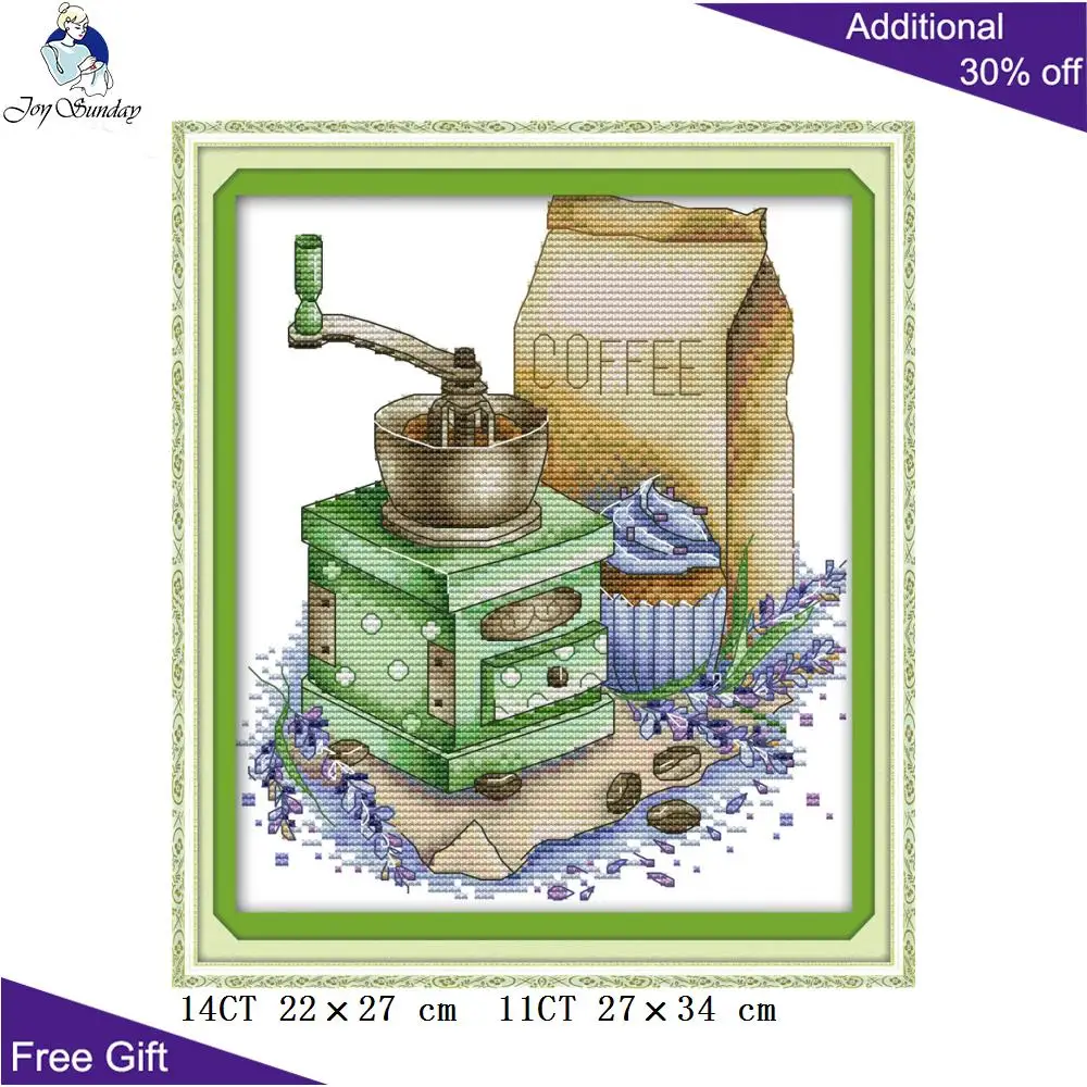 

Joy Sunday Coffee Needlework J422 14CT 11CT Counted and Stamped Home Decor Coffee Needlepoint Embroidery DIY Cross Stitch kits