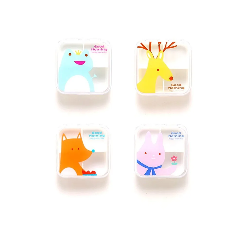 Мультяшная прозрачная портативная коробка для таблеток бытовая хранения четыре