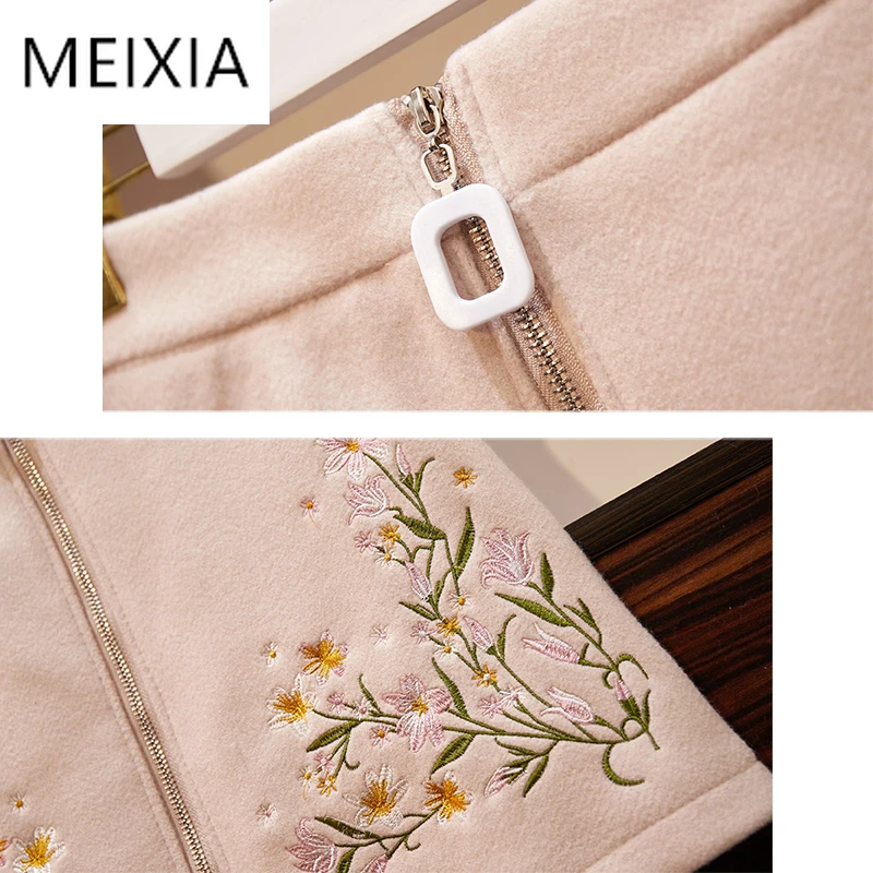 

MEIXIA 2020 Autumn Winter Two piece set Casual O-neck Embroidery Sweater Top + Skirt Fashion Zipper Mini A-line Set 2 Piece Set