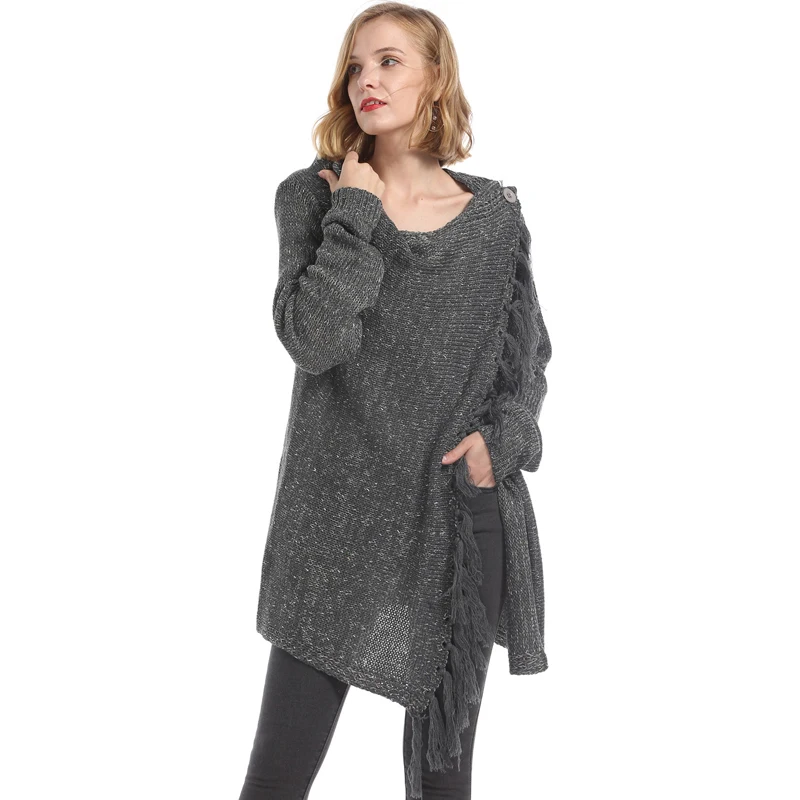 Lossky Sweaters Top Women Autumn Winter Long Sleeve Knitwear Tassel Shawl Coats Black Ladies Loose Cardigan Jackets 2019 |