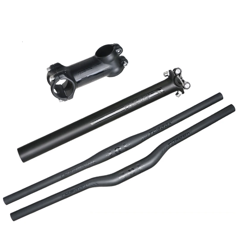 Toseek Conjunto Manillar De La Bicicleta Fibra Carbono UD Subida Plana Del + Stem Seatpost Mtb Carretera Bicicl | Спорт и