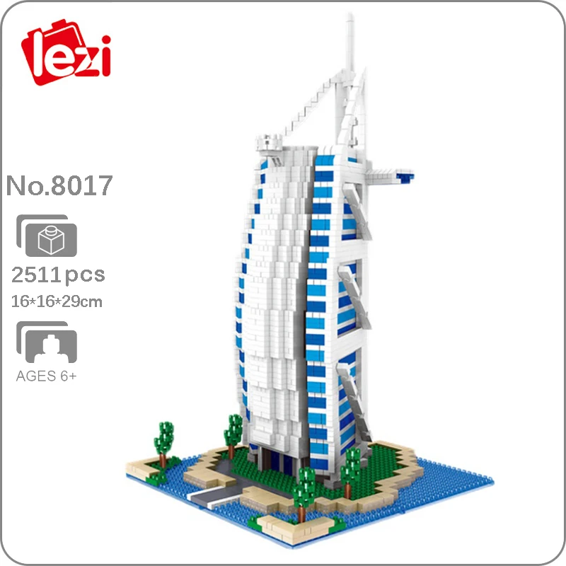 Lezi 8017 мировая архитектура Burj Al арабский отель 3D модель сделай сам мини-алмазные