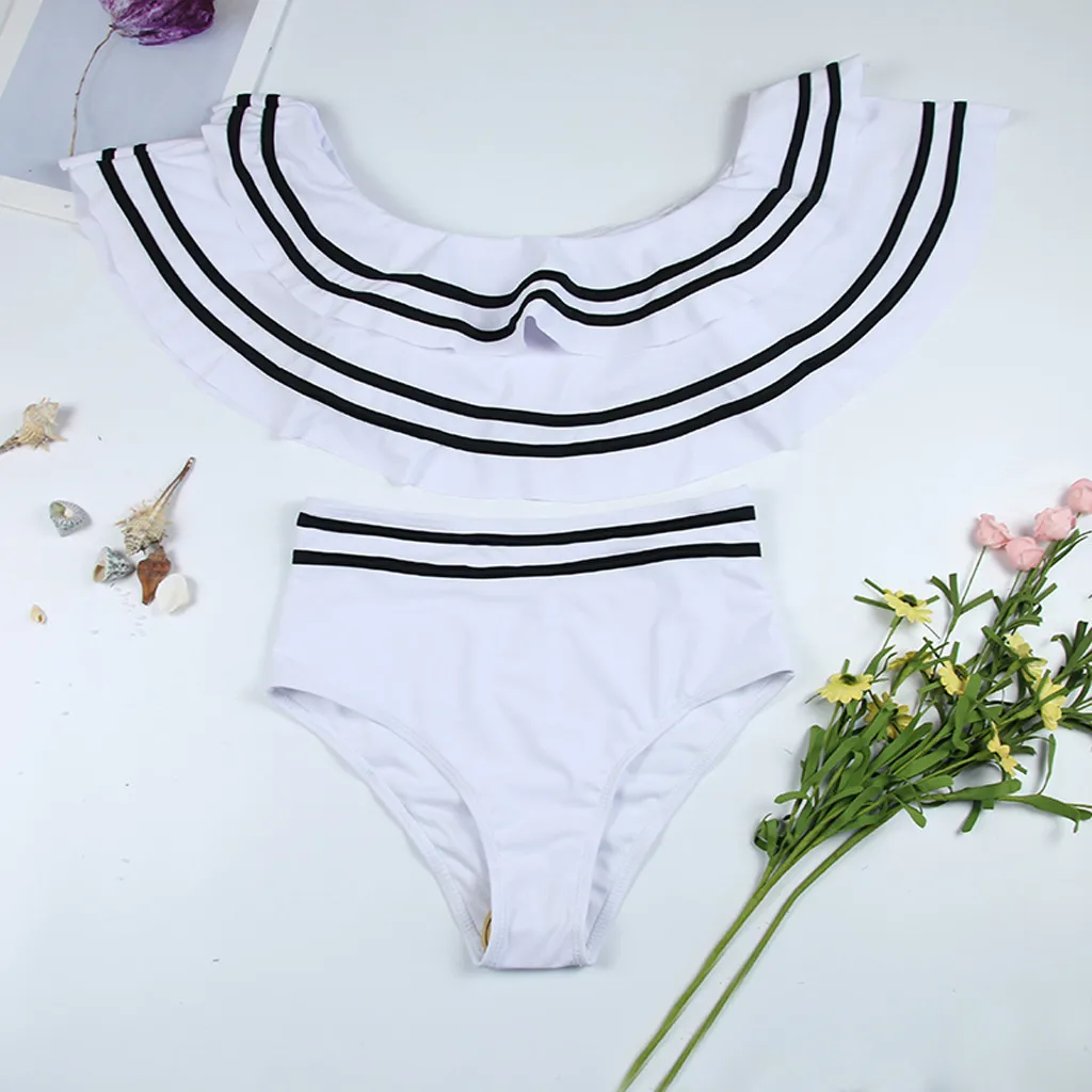 Сексуальный комплект бикини с оборками высокая талия купальник Boho пляжный