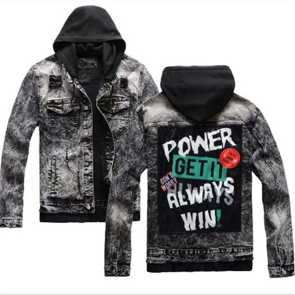 

Autumn Winter European American Retro Printing With Hat Detachable Jacket Men's Self-Cultivation Coat Outerwear