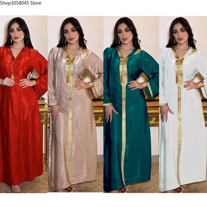 2021 Рамадан Дубай Abayas для женщин Caftan Marocain индейка мусульманская Мода С Капюшоном
