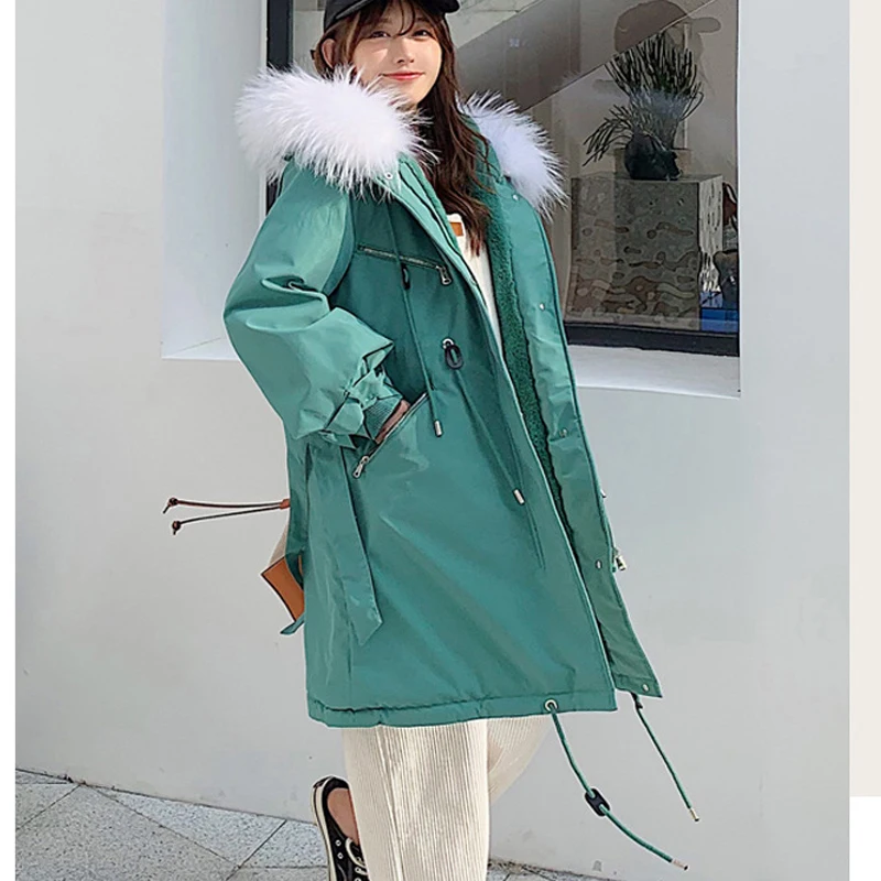 Женское зимнее теплое пальто с карманами в Корейском стиле приталенное