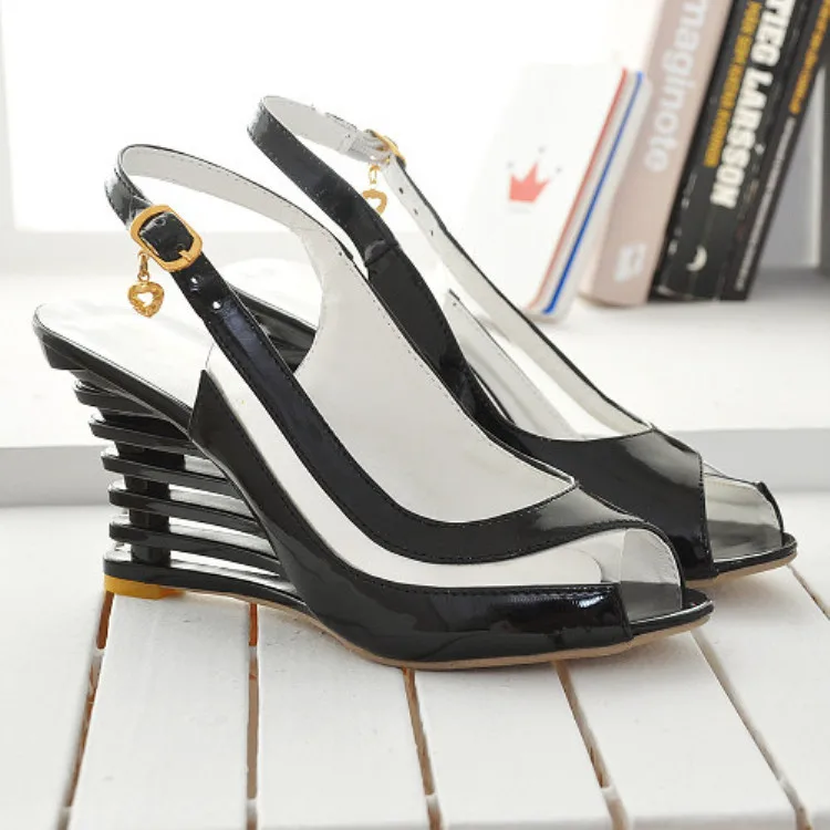 

Fashion hollow slope with transparent bright leather female high-heeled large size 40-43 fish mouth shoes sandals women summer