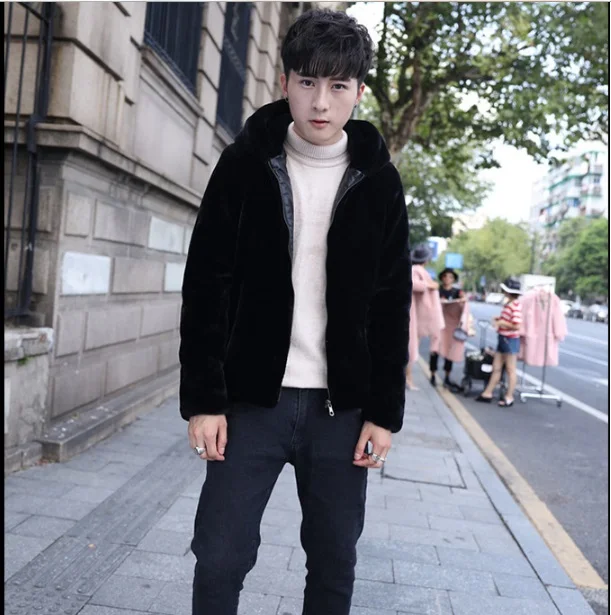 Fluffy 2020 New Winter Rex Rabbit Fur Coat With Hood Plus Size Outerwear Slimming Faux Jacket Coats XL749 | Мужская одежда