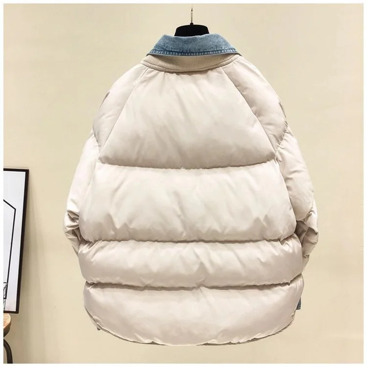 Korean Winter Fall Casual Womens Female Green Beige Black Denim Patchwork Padded Thick Coat Woman Fashion Parka Coats | Женская одежда