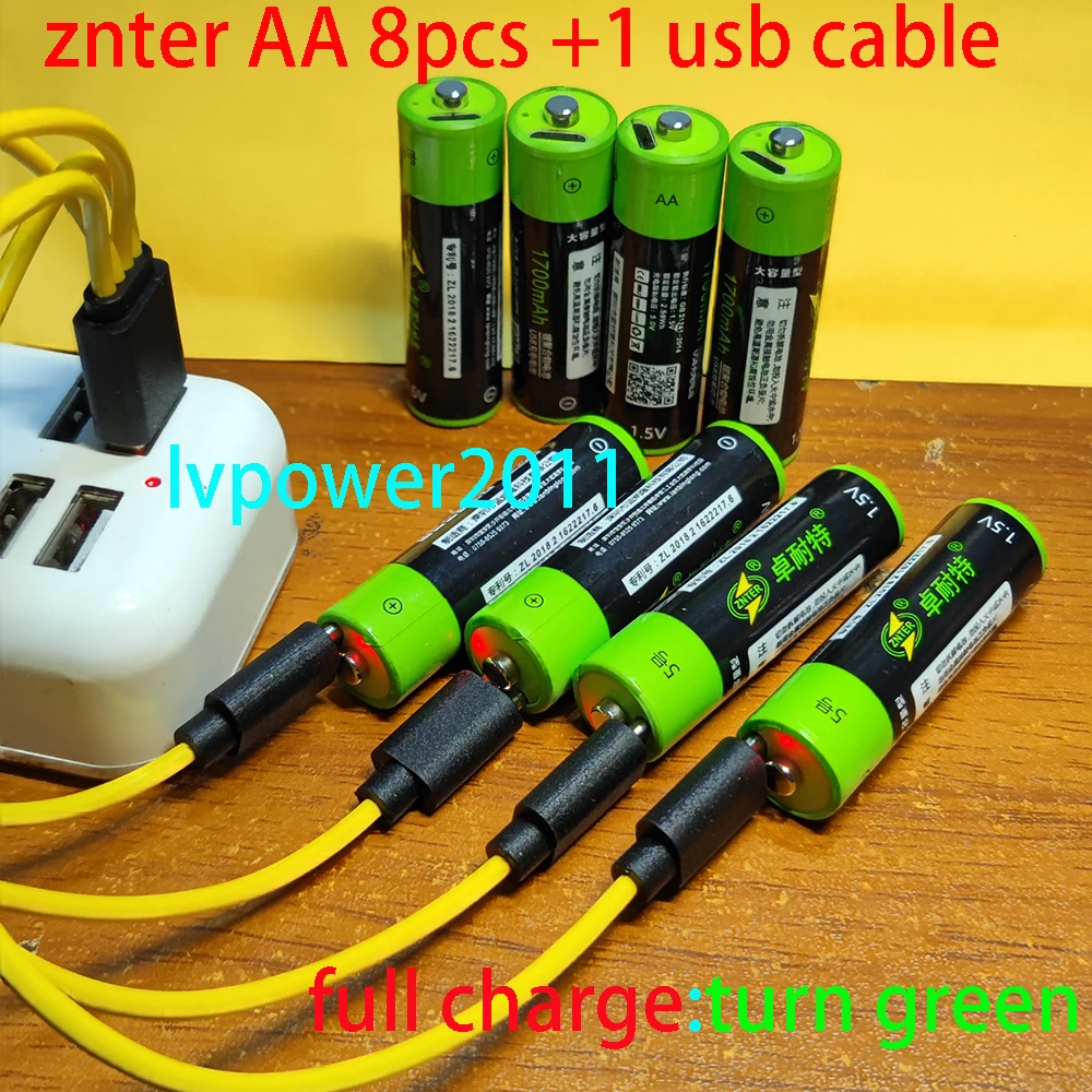 

Аккумулятор ZNTER литий-ионный перезаряжаемый AA, батарея полимерная с USB-кабелем, 1,5 МВт/ч, 1700 в, быстрая зарядка за 2 часа, 8 шт.