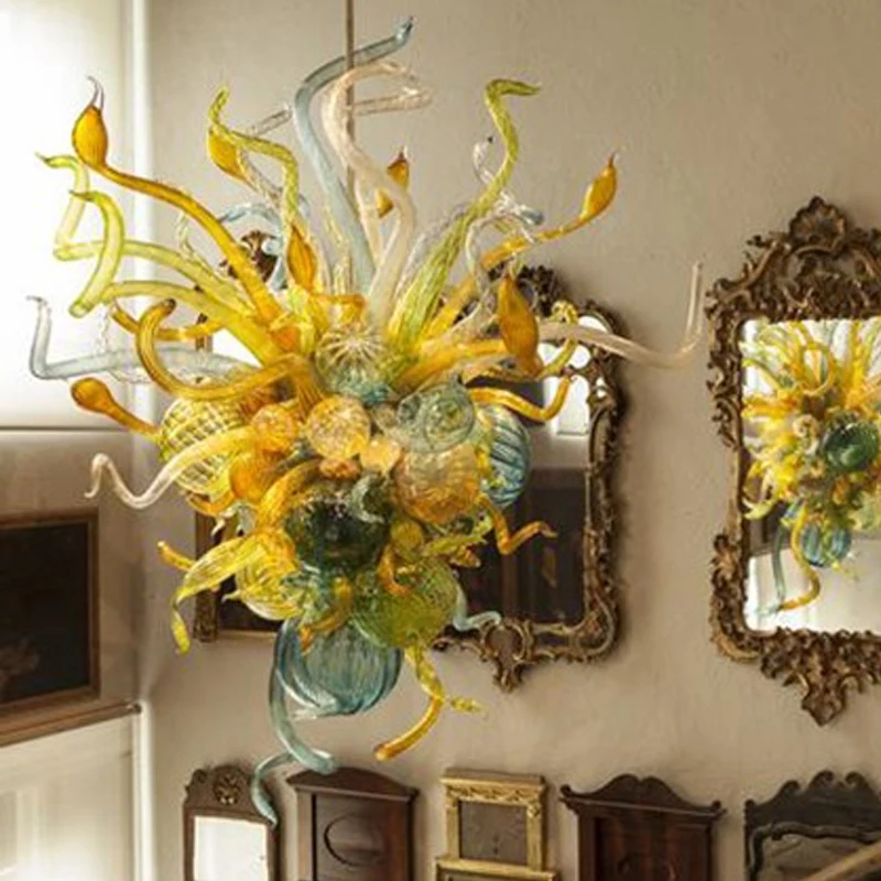 

Retro Pendant Lamps Crystal Chandelier for Living Room Decor Antique Hand Blown Glass LED Chain Lighting House Decoration