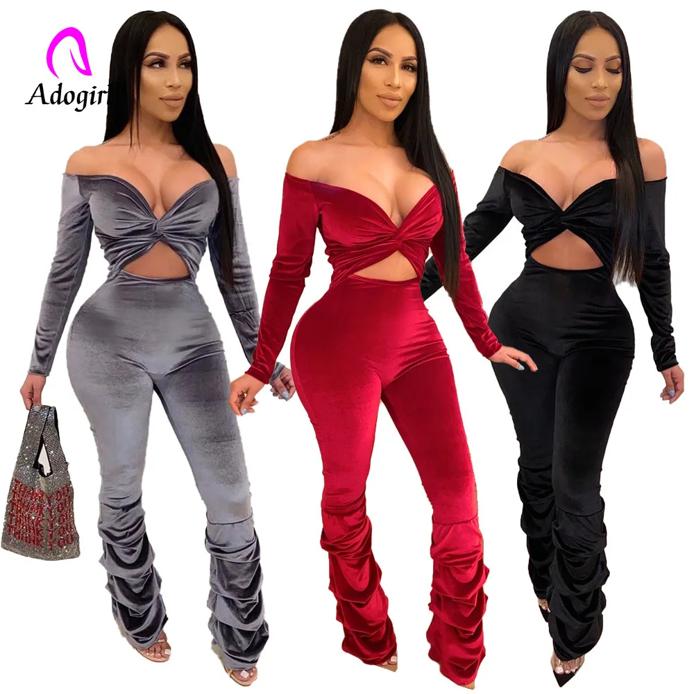 Зимний бархатный комбинезон женский элегантный с длинным рукавом для новечерние