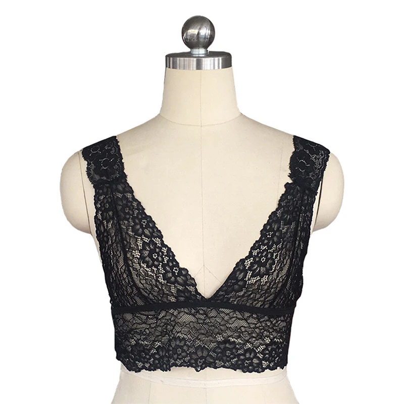 

Women New Sexy Deep V Neck Tank Female Lace Floral Crop Tops Summer Vest Backless Tank Camisole Bralette Black/White